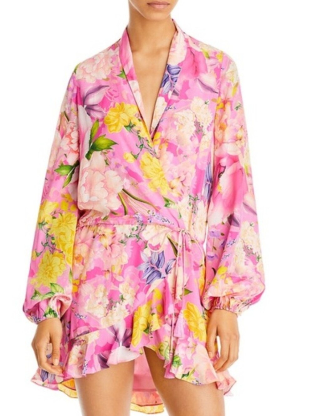 ROCOCO SAND Leona Floral Silky Long Sleeve Wrap Style Dress NWT Size M
